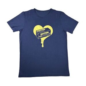 Hello Robin Butter Graphic T-Shirt Navy‎ Blue Heart Melting Short Sleeve Tee